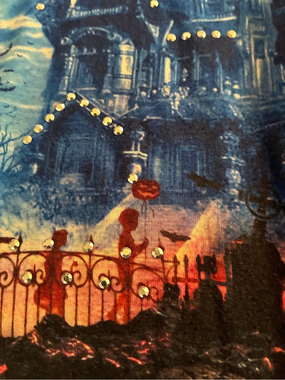 Gloria Vanderbilt Witch Haunted House Graphic Top M Rhinestone Halloween - Picture 3 of 16